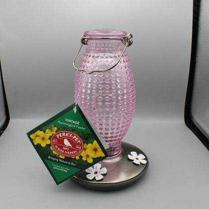 Perky Pet 16oz Cranberry Pink Glass Hobnail Vintage Hummingbird Feeder
