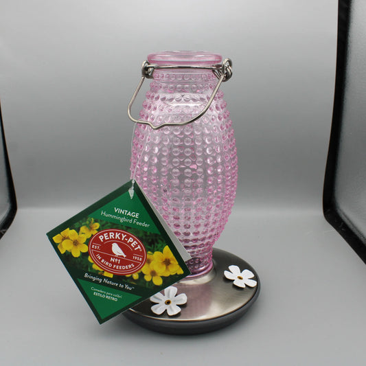 Perky Pet 16oz Cranberry Pink Glass Hobnail Vintage Hummingbird Feeder