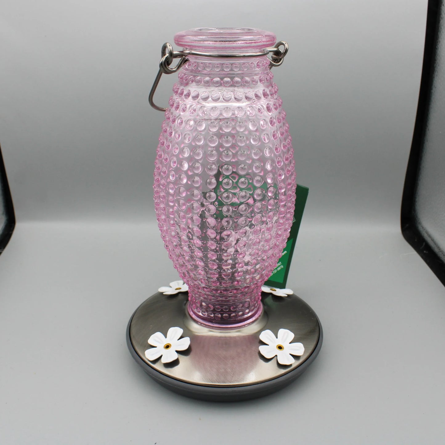 Perky Pet 16oz Cranberry Pink Glass Hobnail Vintage Hummingbird Feeder