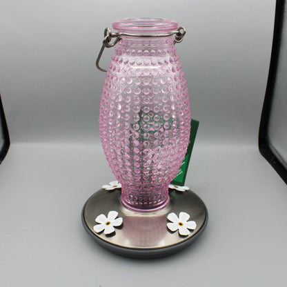 Perky Pet 16oz Cranberry Pink Glass Hobnail Vintage Hummingbird Feeder