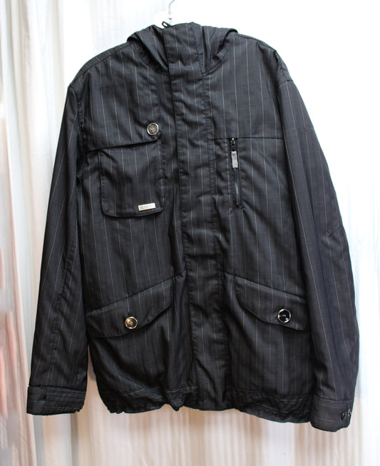Men's - Burton - Hooded Charcoal  Pinstripe Snowboarding Coat - Size S