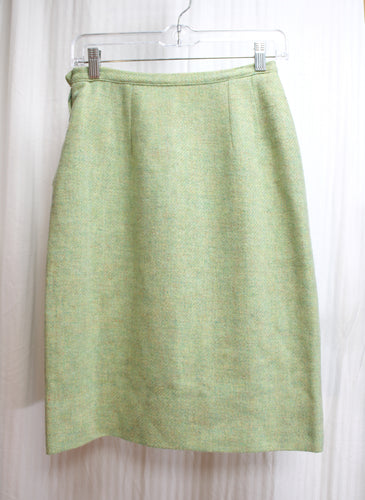 Vintage - Green Variegated Fleck Wool Skirt - Size: 25