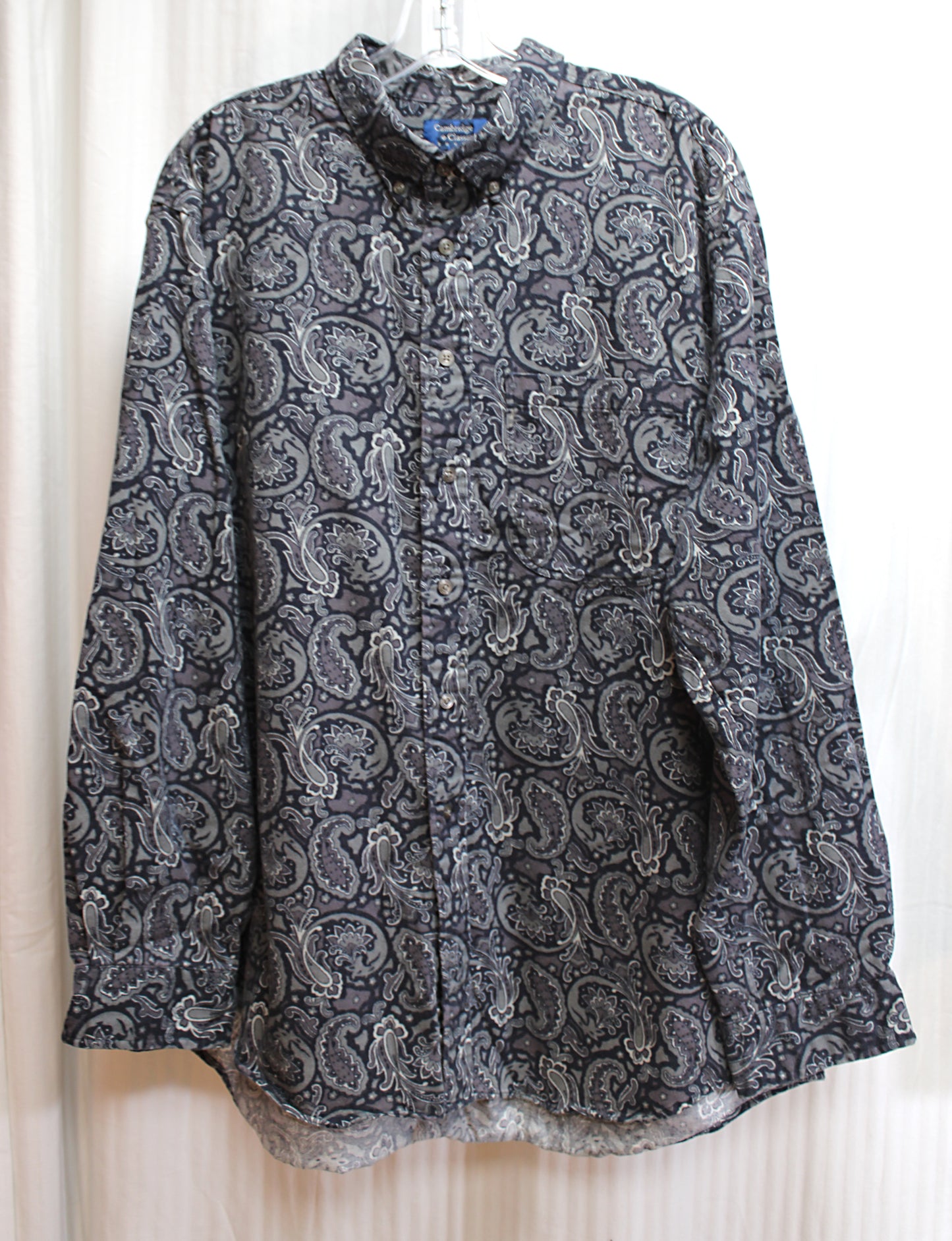 Men's Vintage - Cambridge Classics - Gray Cotton Flannel Paisley Button Up Shirt - Size XL