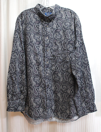 Men's Vintage - Cambridge Classics - Gray Cotton Flannel Paisley Button Up Shirt - Size XL