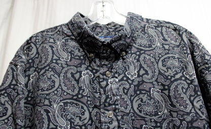 Men's Vintage - Cambridge Classics - Gray Cotton Flannel Paisley Button Up Shirt - Size XL