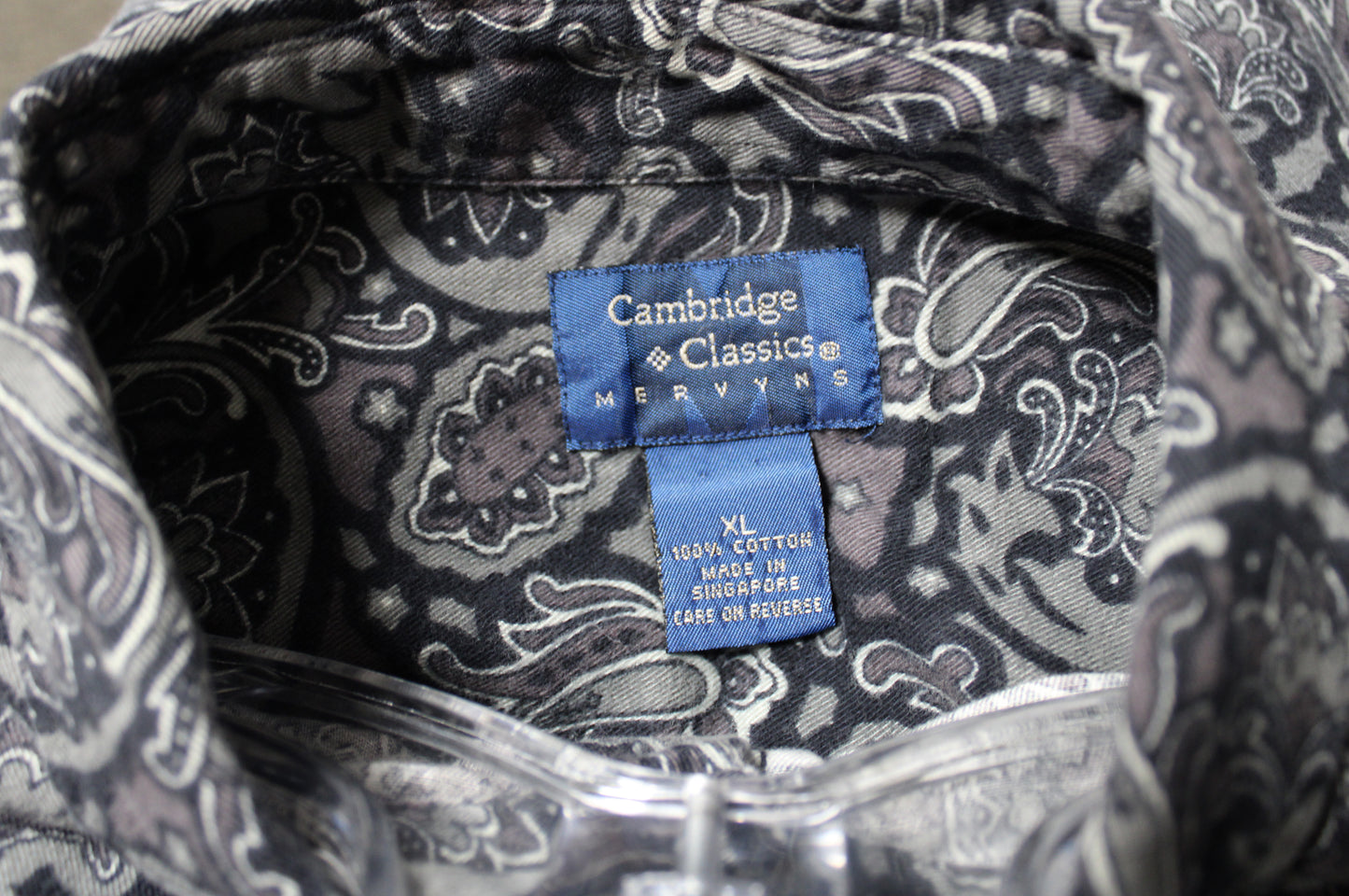Men's Vintage - Cambridge Classics - Gray Cotton Flannel Paisley Button Up Shirt - Size XL