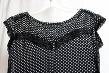 Load image into Gallery viewer, Free People - Black w/ Tiny Daisies - Cap Sleeve Oversized Flowy Tiered w/ Crocheted Lace Detailing Dress - Size S