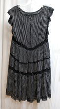 Load image into Gallery viewer, Free People - Black w/ Tiny Daisies - Cap Sleeve Oversized Flowy Tiered w/ Crocheted Lace Detailing Dress - Size S