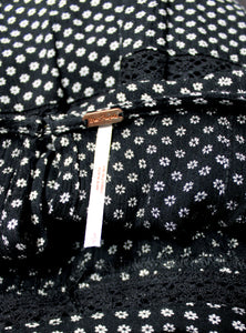 Free People - Black w/ Tiny Daisies - Cap Sleeve Oversized Flowy Tiered w/ Crocheted Lace Detailing Dress - Size S