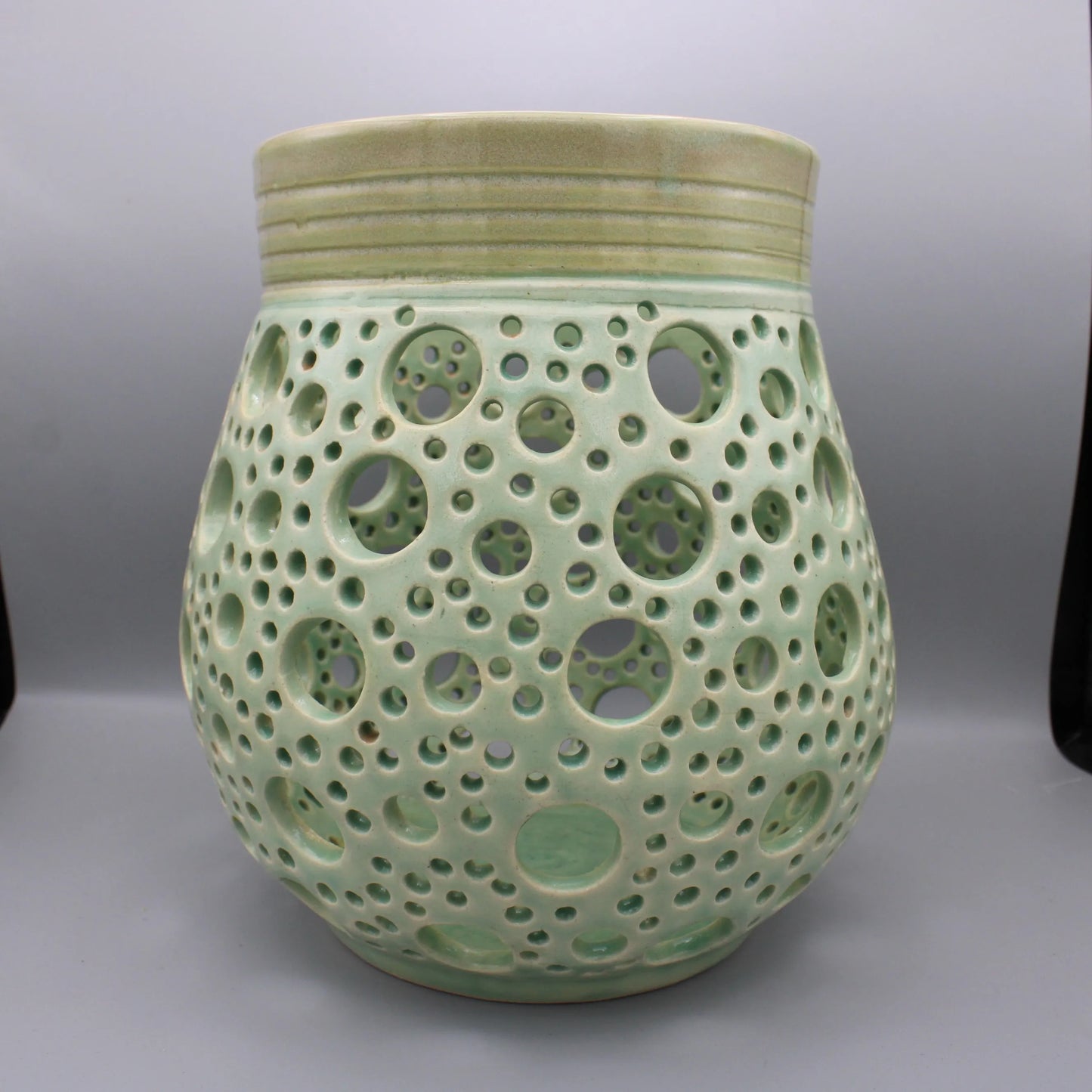 Handmade - Celadon Green Glaze Ceramic Candle Lantern