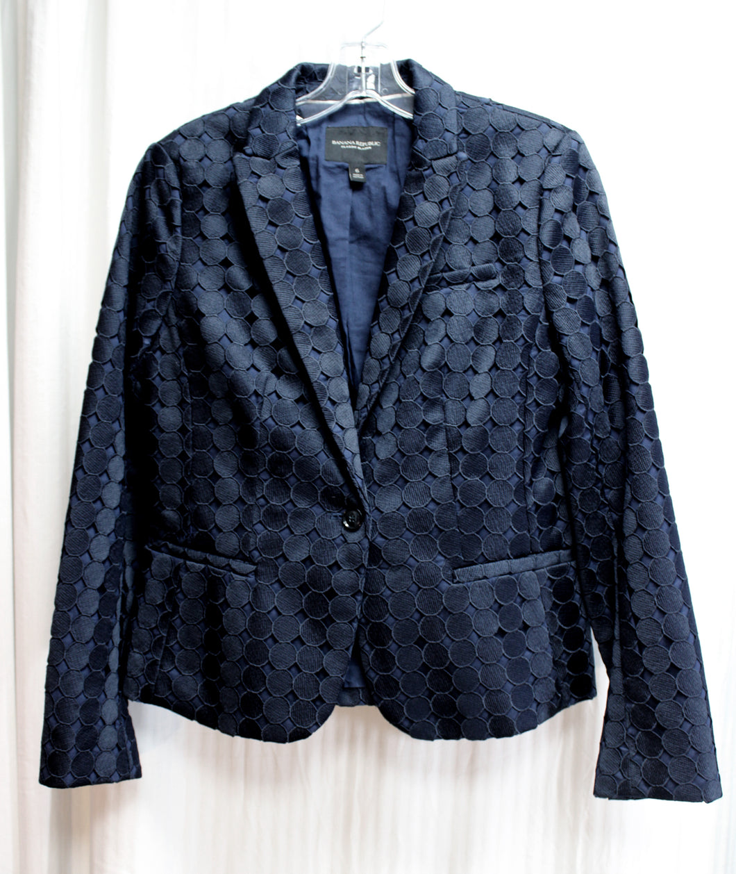 Banana Republic - Navy Embroidered Circles One Button Blazer - Size 6