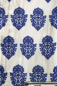 J. Crew - Ivory w/ Blue All Over Embroidery  Cotton Collarless Jacket - Size 6
