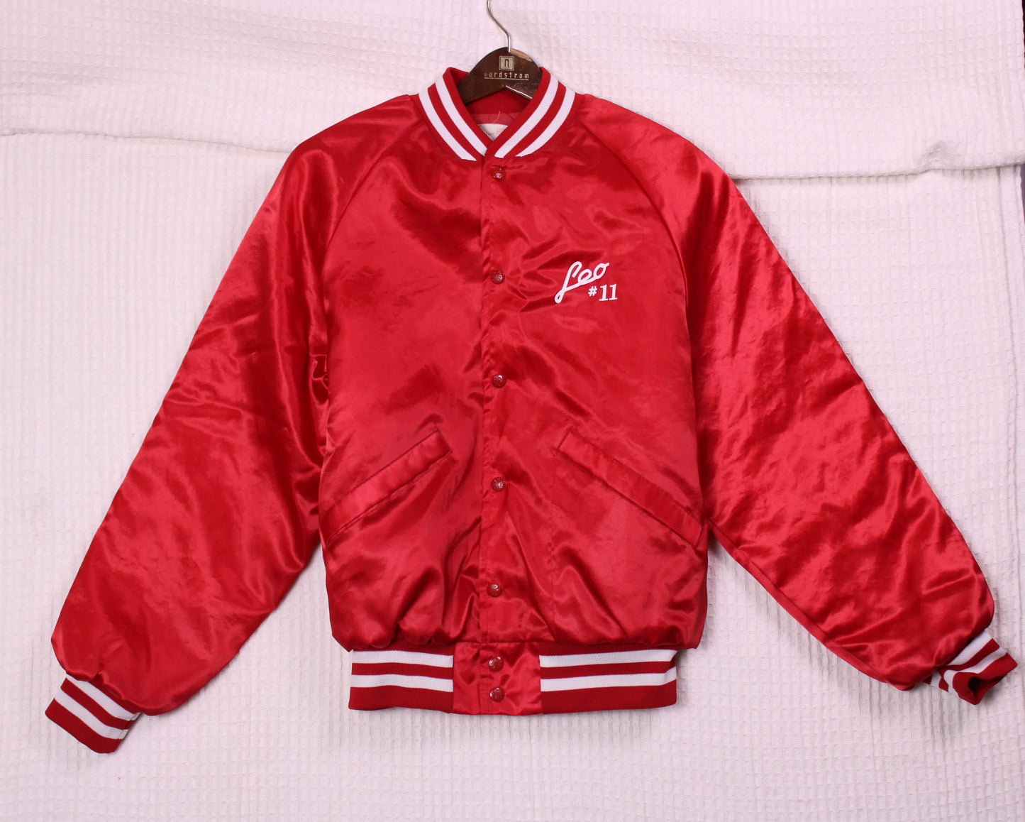 King Louie - Vintage - Red & White "Advanced Automotive" Satin Bomber Jacket - Size 40/42