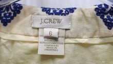 Load image into Gallery viewer, J. Crew - Ivory w/ Blue All Over Embroidery  Cotton Collarless Jacket - Size 6