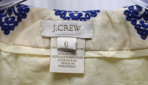 J. Crew - Ivory w/ Blue All Over Embroidery  Cotton Collarless Jacket - Size 6