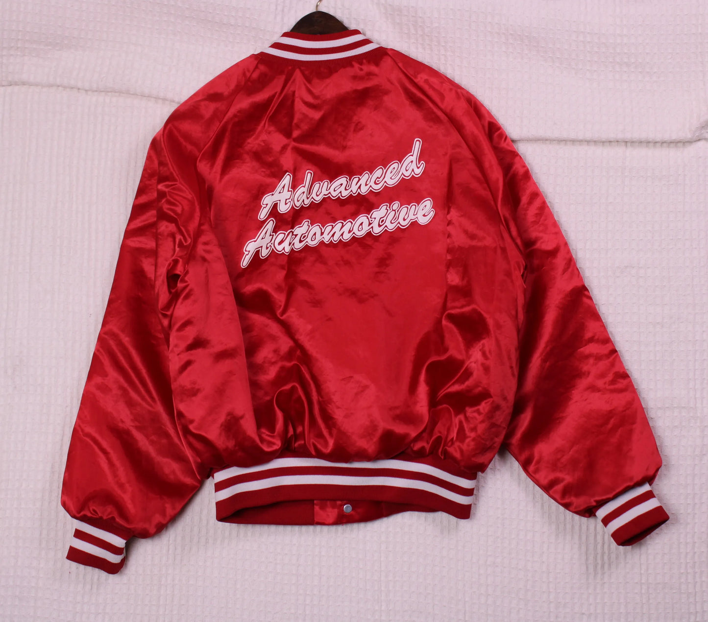 King Louie - Vintage - Red & White "Advanced Automotive" Satin Bomber Jacket - Size 40/42