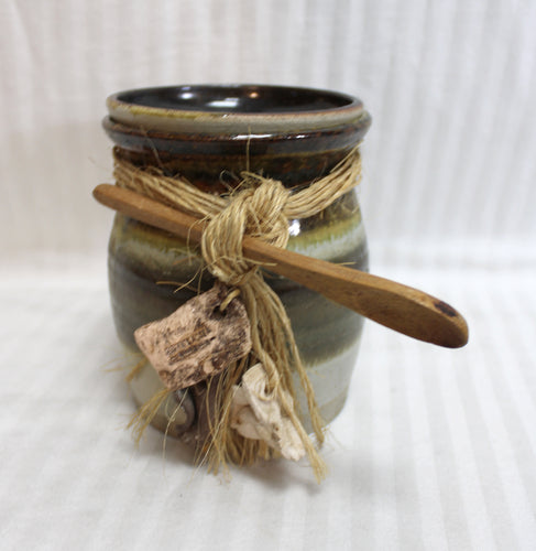 Artesania Venezuela - Hand Thrown Apothecary Storage Jar w/ Wooden Spoon