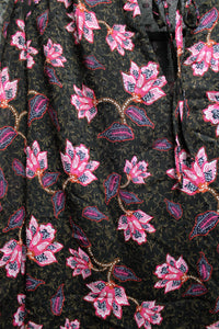 Maison D'Amelie Paris - Black & Purple High Neck w/ Tie Semi Sheer Floral Blouse - Size M