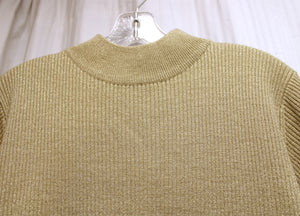 Vintage Deadstock- Sarah Bentley - Tan/Gold w/Metallic Gold Flecks Mock Neck Pullover Short Sleeve Sweater - Size S (w/ tags)