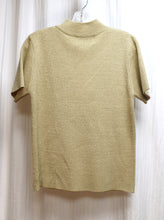Load image into Gallery viewer, Vintage Deadstock- Sarah Bentley - Tan/Gold w/Metallic Gold Flecks Mock Neck Pullover Short Sleeve Sweater - Size S (w/ tags)