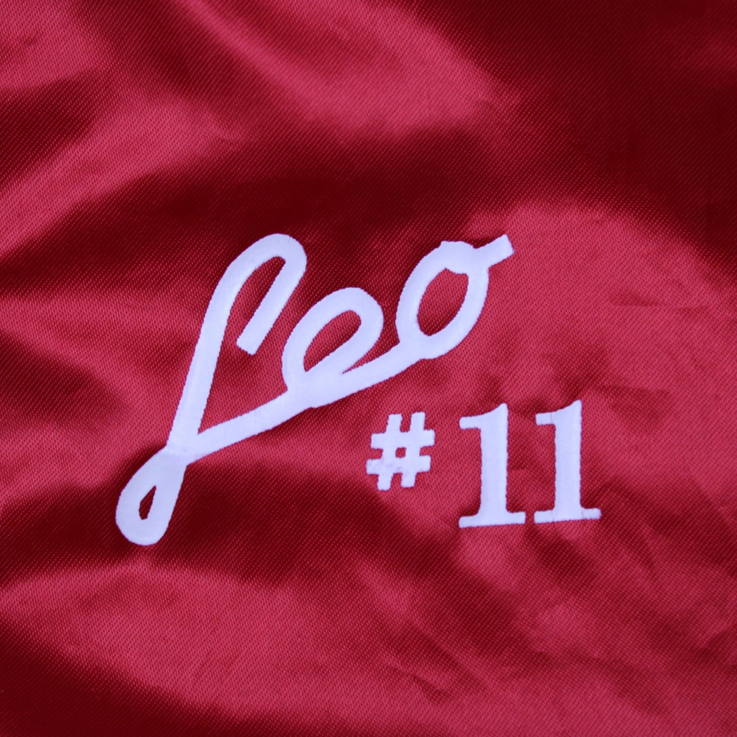 King Louie - Vintage - Red & White "Advanced Automotive" Satin Bomber Jacket - Size 40/42