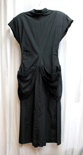 Vintage 1940's/50's - Black Dress w/ Hip Swags & Back Bow - Size: See Measurements 24