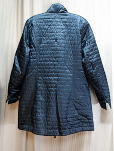 Dennis by Dennis Basso - Blue & Abstract Circle Logo Print Reversible Quilted Coat - Size M