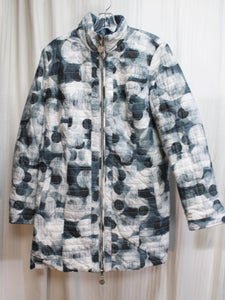 Dennis by Dennis Basso - Blue & Abstract Circle Logo Print Reversible Quilted Coat - Size M