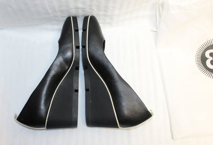 Betabrand - Leather Black Onyx w/ White Piping Wedge All Weather Pumps - Size 9.5