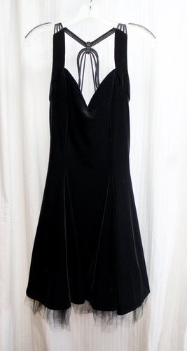 Betsy & Adam by Linda Bernell - Black Velvet Special Occasion Skater Dress w/ Net Under Layer- Size 6