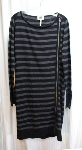Laundry by Design - Gray & Black Stripe w/ Zipper Embellishments Sweater Dress - Size L (w/ Tag)