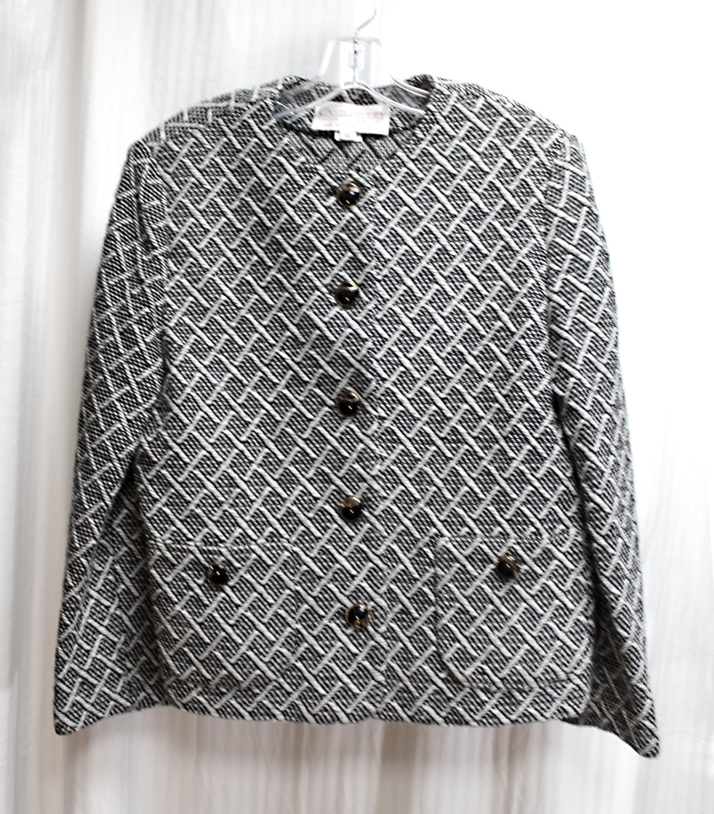 Vintage - Castleberry - Black & White 3D Rope Knit Jacket w/ Unique Buttons - Size 12