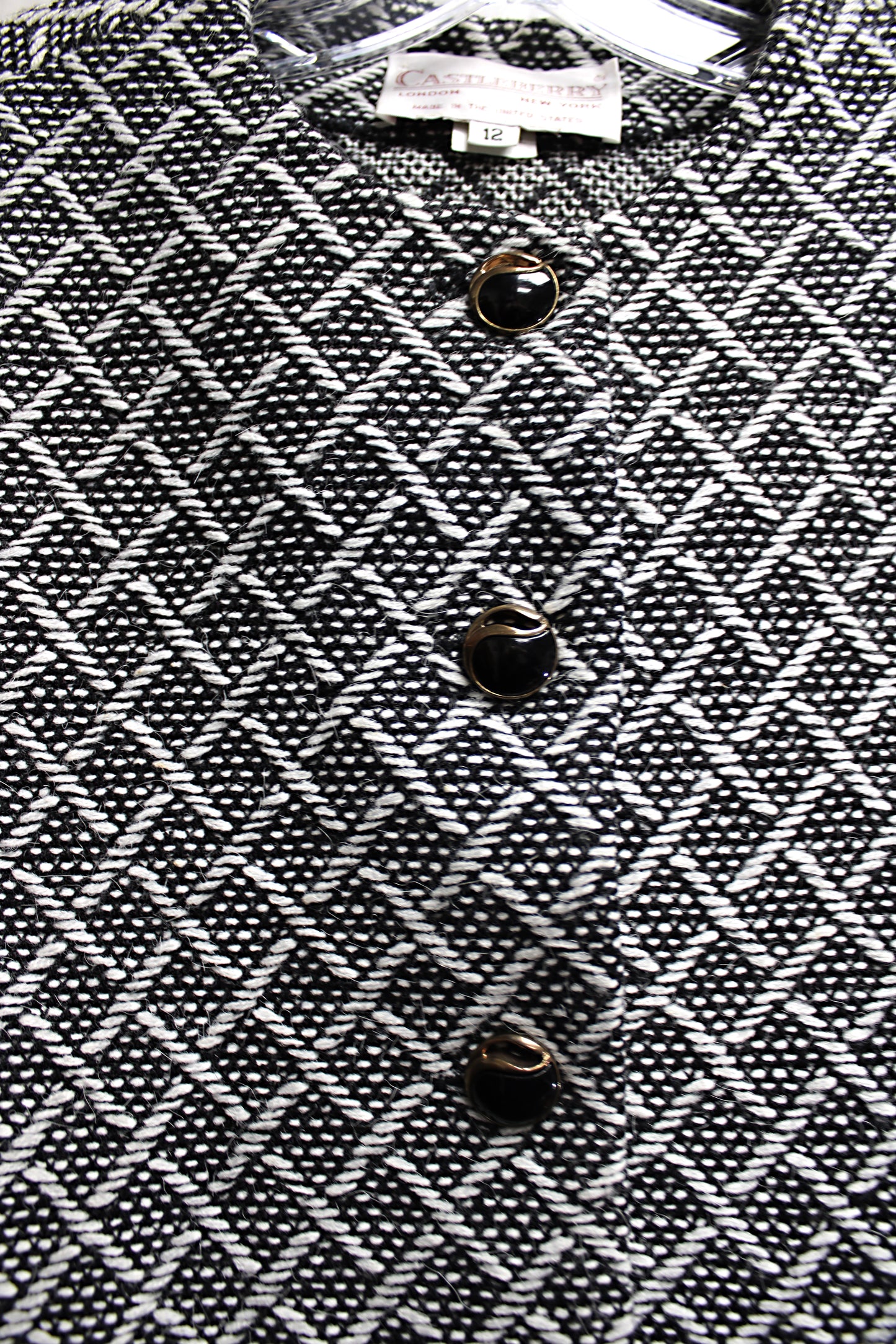 Vintage - Castleberry - Black & White 3D Rope Knit Jacket w/ Unique Buttons - Size 12