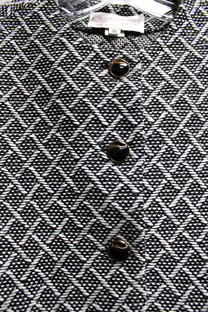 Vintage - Castleberry - Black & White 3D Rope Knit Jacket w/ Unique Buttons - Size 12