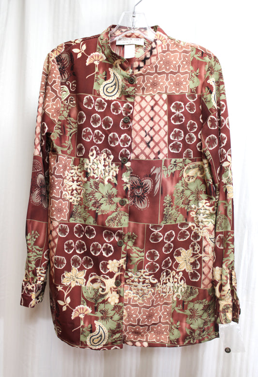 Vintage - Brownstone Studio New York - Bohemian Earth Tones Mixed Print, Button Front Shirt - Size 8