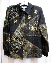 Load image into Gallery viewer, Indigo Moon - Black &amp; Gold Mixed Fabric/Textures w. Gold Sequin Detailing Button Front Jacket - Size S