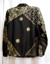 Load image into Gallery viewer, Indigo Moon - Black &amp; Gold Mixed Fabric/Textures w. Gold Sequin Detailing Button Front Jacket - Size S