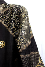 Load image into Gallery viewer, Indigo Moon - Black &amp; Gold Mixed Fabric/Textures w. Gold Sequin Detailing Button Front Jacket - Size S