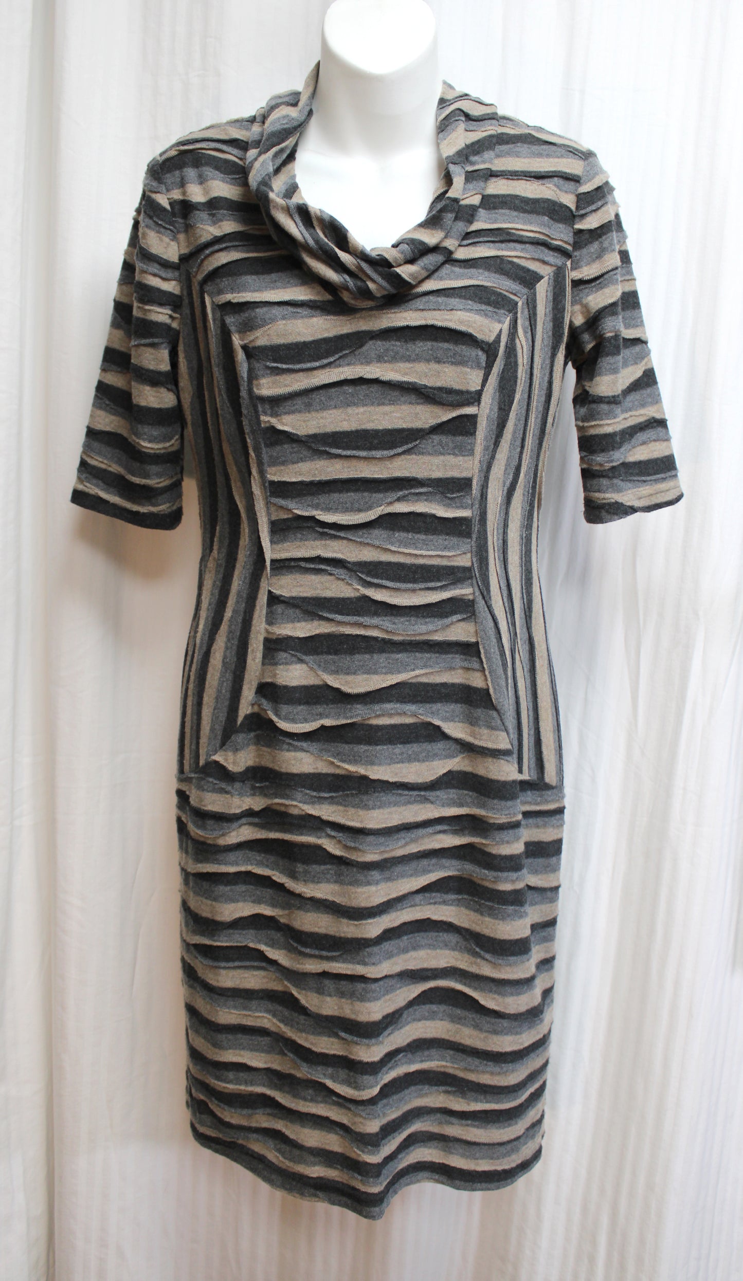 Connected Petite - Erath Toned Stripe - Patchwork Cowl Neck Dress - Size 4 Petite