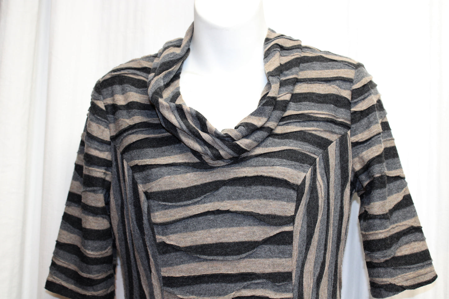 Connected Petite - Erath Toned Stripe - Patchwork Cowl Neck Dress - Size 4 Petite