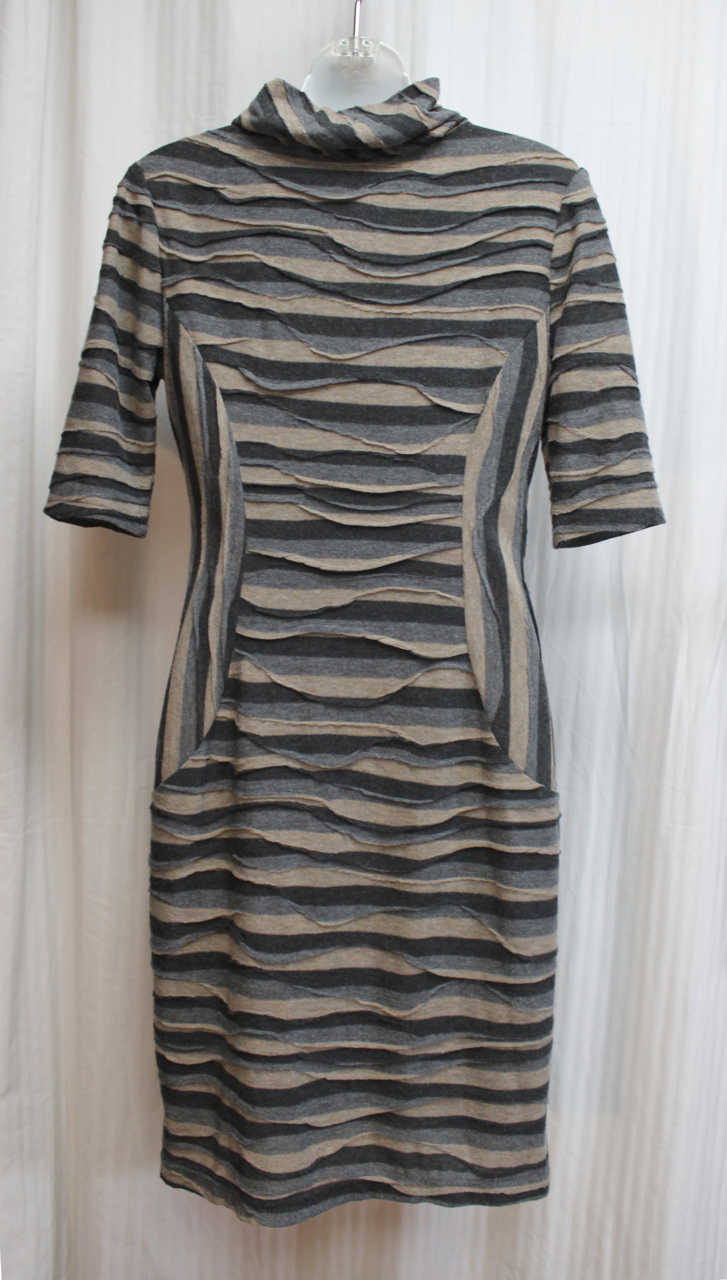 Connected Petite - Erath Toned Stripe - Patchwork Cowl Neck Dress - Size 4 Petite