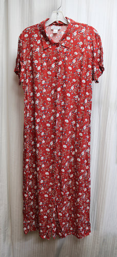 Vintage 90's - Jennifer Moore - Red Floral Grunge/Cottage Core Tie Back, Button Front Dress - Size XL