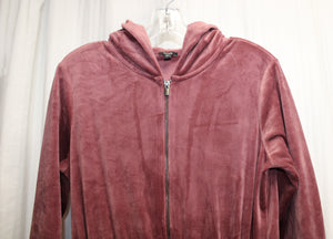 Express - Dusty Rose Hooded, Zip Front Velour Velvet Jumpsuit - Size S