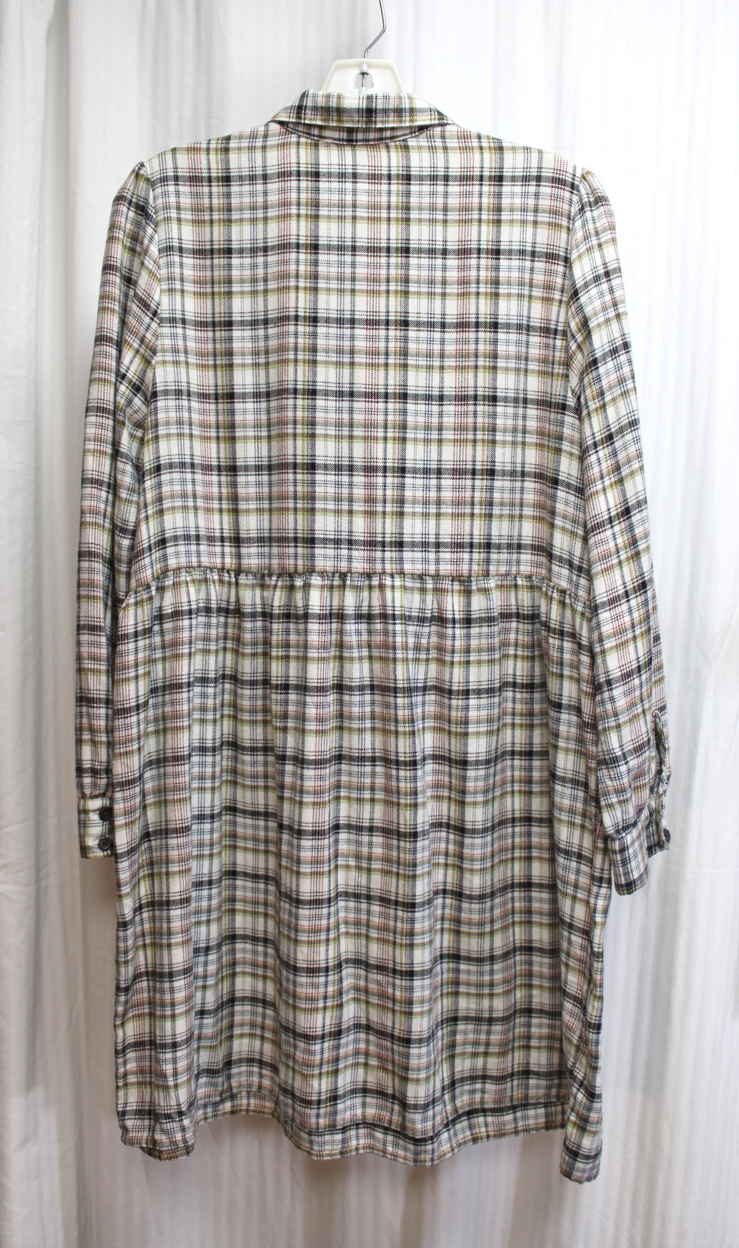 Loft - Flannel, Earth Tone Plaid Long Sleeve Short Dress - Size L Petite
