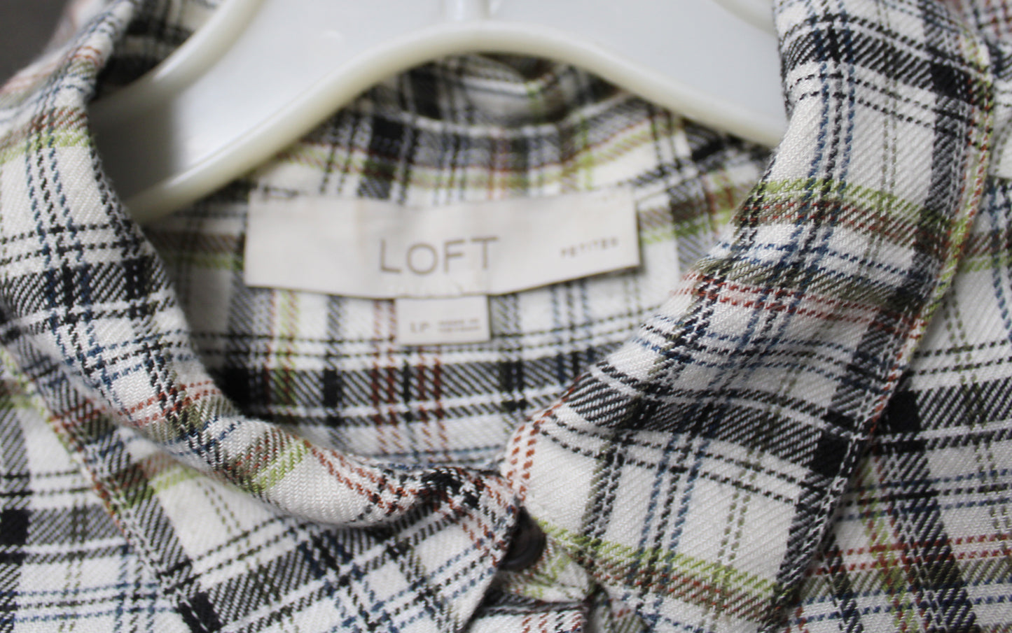 Loft - Flannel, Earth Tone Plaid Long Sleeve Short Dress - Size L Petite