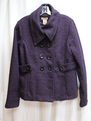 Vintage - Paris Blues - Black & Purple Wide Collar Peacoat- Size XL