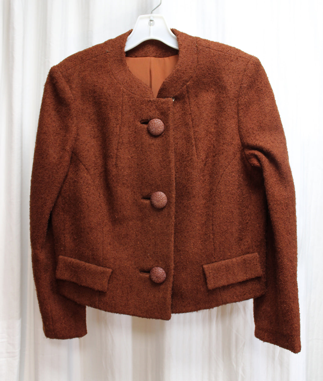 Vintage 1960's - Suburban Miss - Brown Wool Textured Jacket - Size S (Approx, See Measurements)