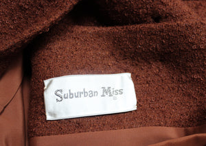 Vintage 1960's - Suburban Miss - Brown Wool Textured Jacket - Size S (Approx, See Measurements)