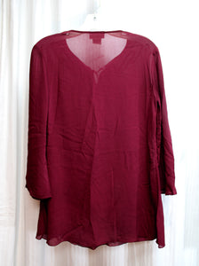 Vintage - J.Marco - Maroon/Burgundy, Velvet & Semi Sheer Long Sleeve Tunic w/ Ribbon Embroidery and &sequin Embellishments - Size S