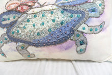 Load image into Gallery viewer, Pier 1 Imports - Coastal / Beach - Watercolor Crab w/ Embroidery &amp; Beading Crab Throw Pillow 19&quot;x13&quot;